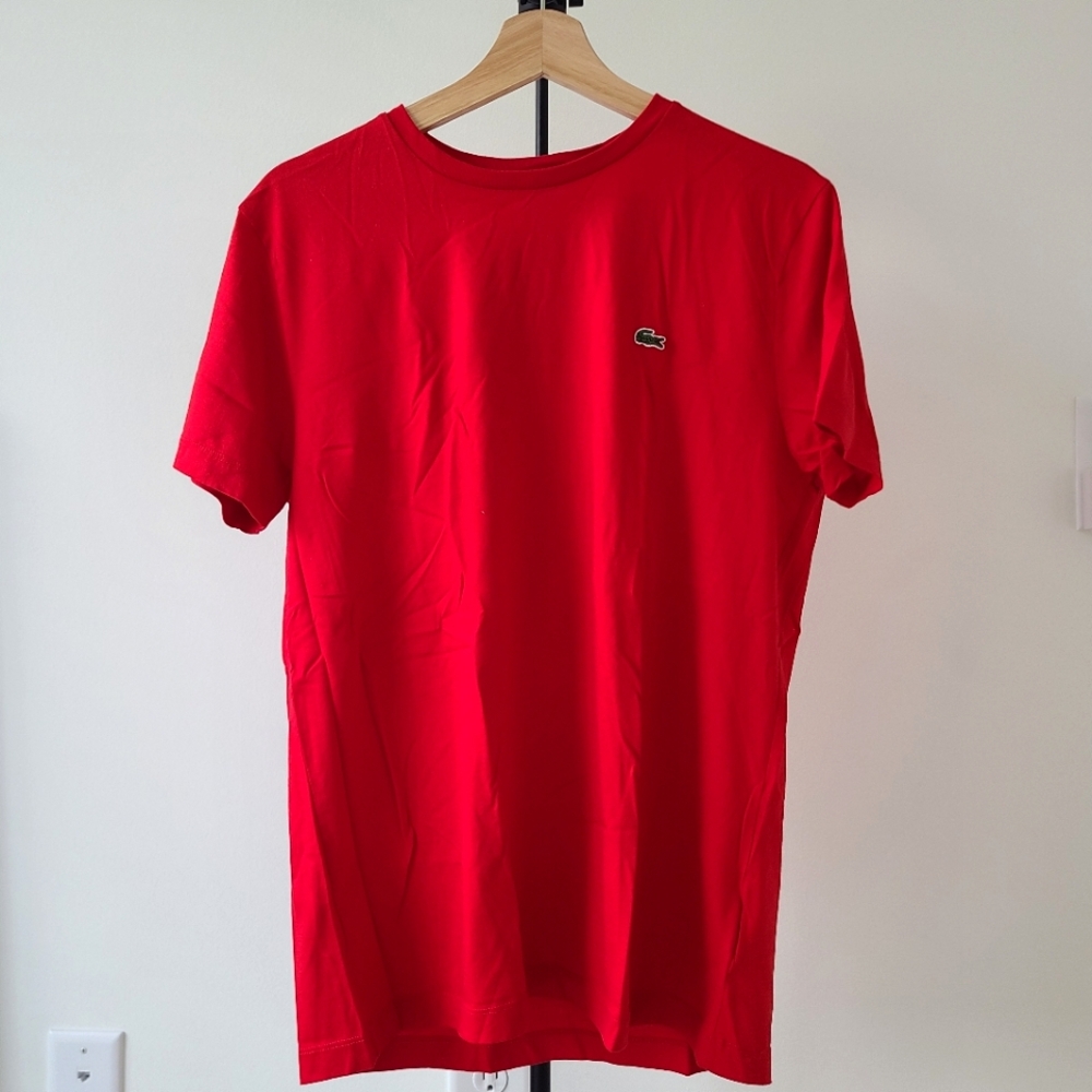 LACOSTE MEN'S CLASSIC PIMA COTTON CREW NECK T-SHIRT, LARGE, RED.